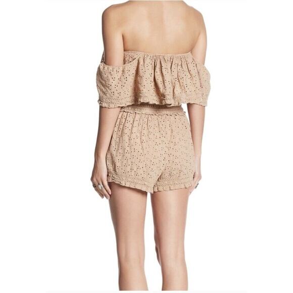NWT Ale by Alessandra Women's Light Brown Eyelet Pattern OTS Romper SZ S/M $165 - Picture 2 of 12